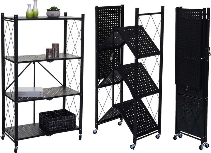 Immagine prodotto Swisshandel24 Scaffale HWC-J85, scaffale verticale per soggiorno, pieghevole/pieghevole in acciaio nero, 4 (126 x 71 x 36 cm)