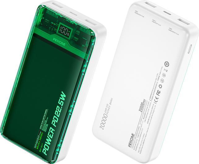 Immagine prodotto Wekome WP-351 Vanguard-Serie – Powerbank 20000 mAh PD 20 W + QC 22,5 W (grün/transparent) (20000 mAh)