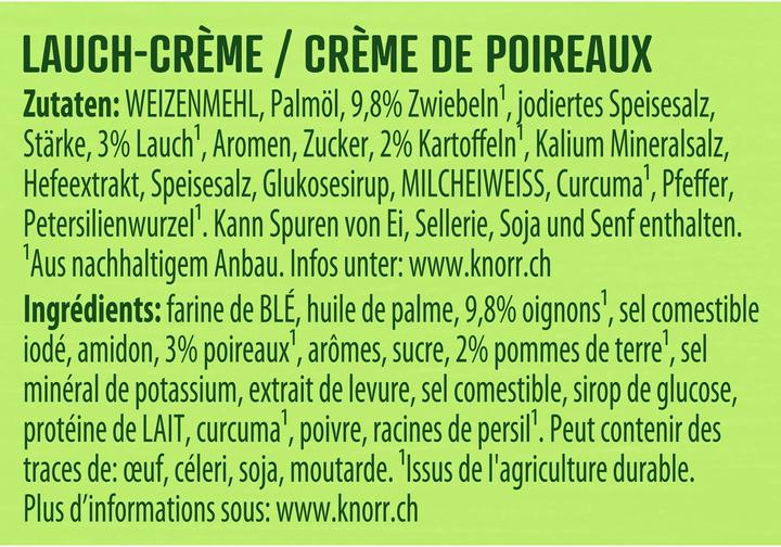 Valori nutrizionali e ingredienti Knorr Bustina di crema di porri, zuppa cremosa con pezzi di porro fini