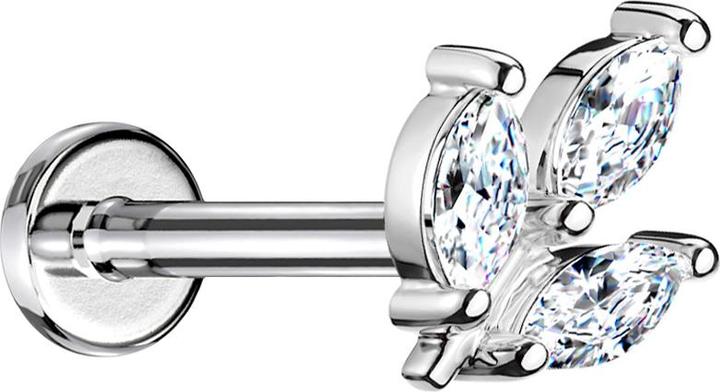 Star Piercing Micro Threadless Labret silber Blatt silber drei Ovale Kristalle silber (Chirurgenstahl 316L, Messing)