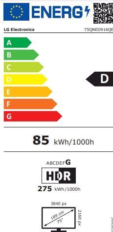Energy Label LG 75QNED916QE 4K QNED Mini LED TV 75 (189cm) (75", QNED, 4K)