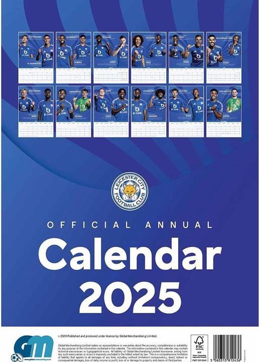 Actual product image Leicester City FC 2025 A3 Wall Calendar (A3, English)