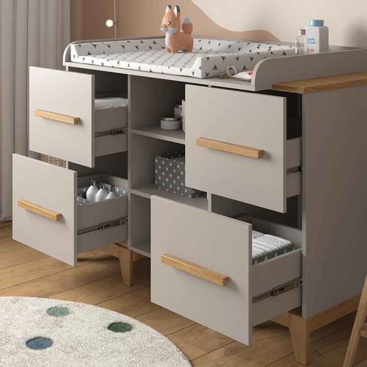 Produktbild VitaliSpa Wickelkommode Malia, Cashmere-Eiche, 133 x 108 cm XL mit 4 Schubladen