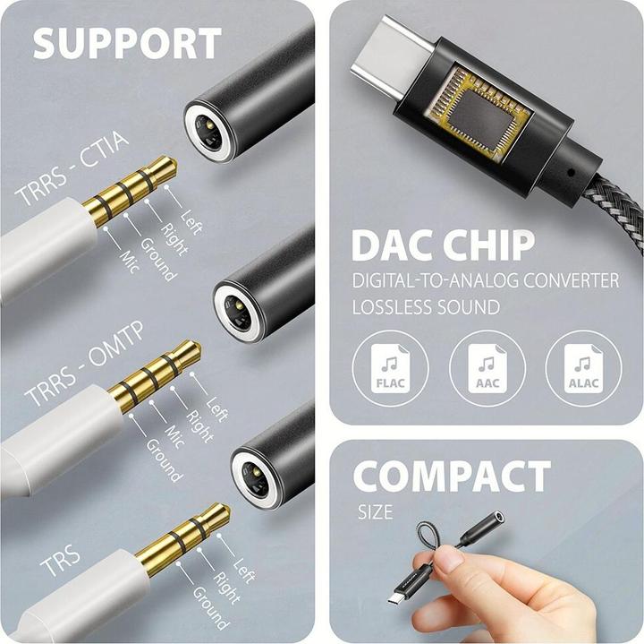Productafbeelding Axagon ADA-HC USB-C Hi-Res Audioadapter - 3,5 mm aansluiting, 32 bit, 384 kHz (USB-C)