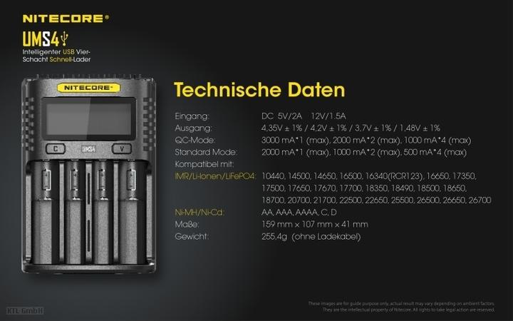 Actual product image Nitecore UMS4 USB quick charger (1 pcs., AAA, AA, Battery + charger)