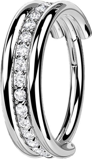 Immagine prodotto Star Piercing Anello a micro segmenti incernierato in argento con tre anelli e fila di cristalli (senza ottone, Titanio G23)