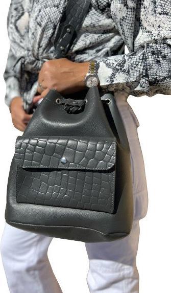 Produktbild Only-Bags.Store Leder Bucket Bag, Lederhandtasche, graue Handtasche, Bucket Purse, Umhängetasche, aus