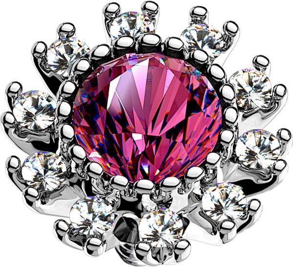 Image du produit Star Piercing Dermal Anchor argenté double cristal pavé rose (Acier chirurgical 316L, Laiton)