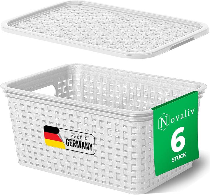 Immagine prodotto Novaliv 6er Set Aufbewahrungsboxen mit Deckel Klein 5L Korb Weiss in Rattan Design Lebensmittelecht A (5 l)