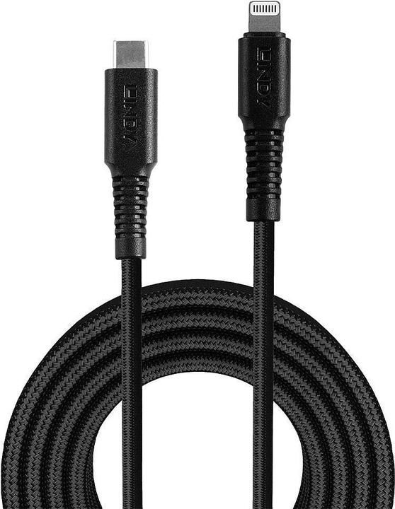 Actual product image Lindy reinforced USB Type C to Lightning charging cable (3 m, USB 2.0)