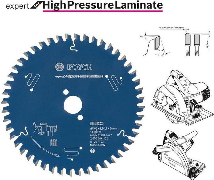 Produktbild Bosch Professional Zubehör Kreissägeblatt Expert for High Pressure Laminate, 160 x 20 x 2,2 mm, 48