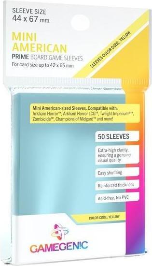 Actual product image Gamegenic GGS10052 - PRIME Mini American-Sized Sleeves 44 x 67 mm - Transparent (50 Sleeves)