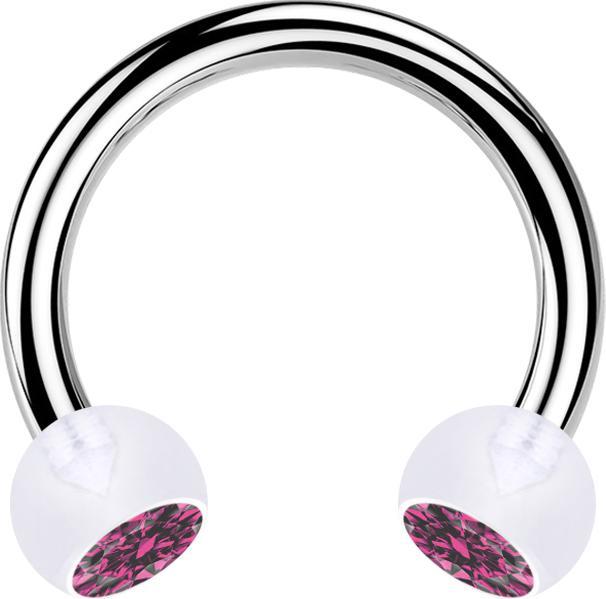 Produktbild Star Piercing Micro Circular Barbell silber mit zwei Kugeln transparent Kristall pink (ohne Messing, Bioflex, Chirurgenstahl 316L)
