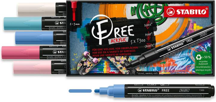 Produktbild STABILO Free Acrylic (Pink, Blue, Black, White, 3 mm, 5 x)