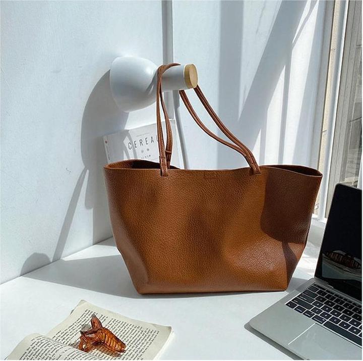 Produktbild Only-Bags.Store Vegan Leder Umhängetasche, weiches Leder Cord Tote Bag, Vintage Einkaufstasche, Tragetasche, grosse