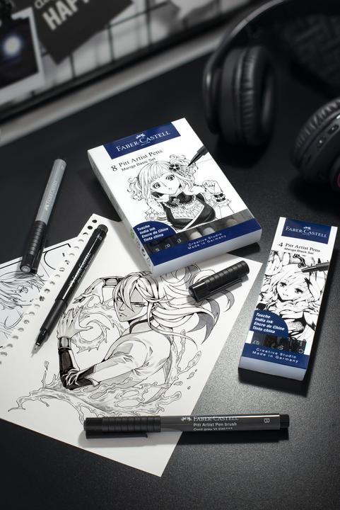 Image du produit Faber-Castell Stylo d'artiste MANGA Pitt (Noir, Gris, 8 x)