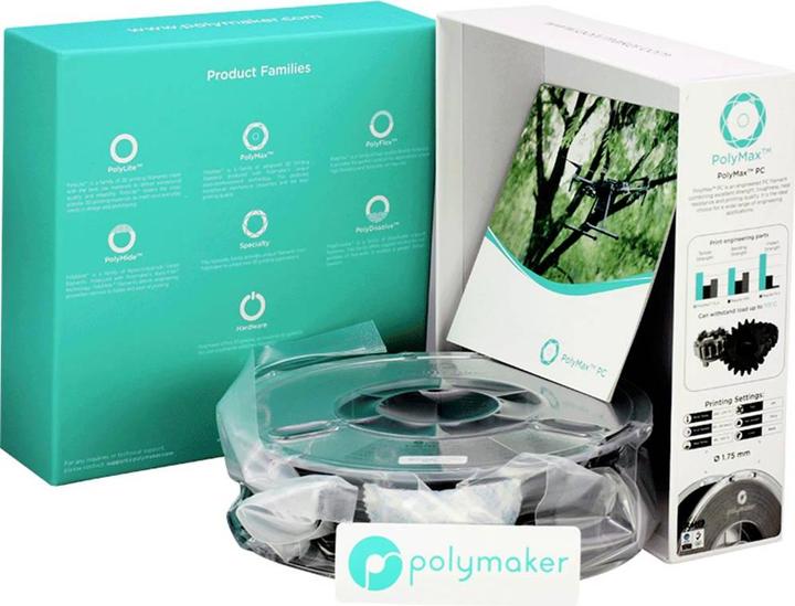 Actual product image Polymaker PC02001 Polymax Tough Filament PC (Polycarbonate) high stiffness, hit (Carbon, 1.75 mm, 750 g, Black)