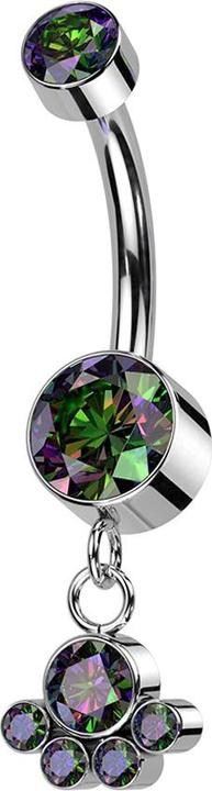 Actual product image Hollywood Body Jewelry Banana inner thread silver two cylinders crystal dark multicolour pendant five crystals dark m (Titanium G23, without brass)
