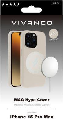 Actual product image Vivanco MAG HYPE Cover for iPhone 15 Pro Max, beige, MagSafe Support (Apple iPhone 15 Pro Max)