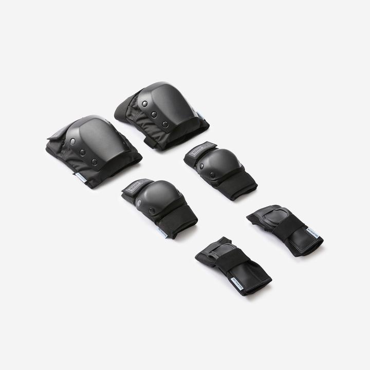 Decathlon Set Di 3 Protezioni Per Skateboard Per Bambini Pad500 - Nero (XS, Ginocchiera)