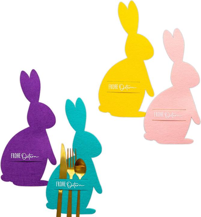 Papierdrachen 4 Osterbesteckhalter Filzhasen pastell - Set 02 (4 x, 18 x 23 cm)