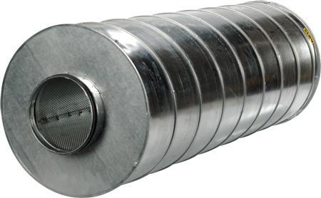 Produktbild Lindab Lyddaemper SLU 315 med 100 mm isolering. Laengde 1200 mm ydre diameter 500 mm. NPU tilkøbes.