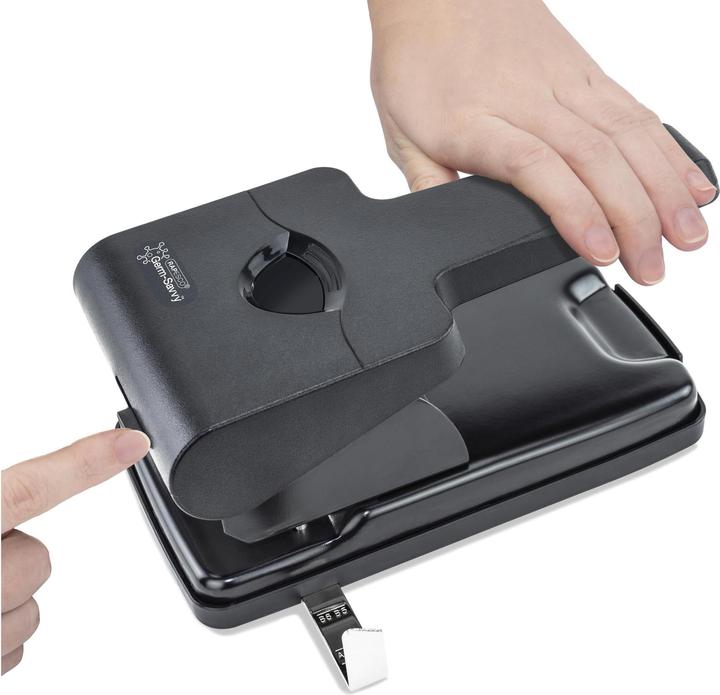 Actual product image Rapesco 1631 Germ-Savvy Anti-Bacterial, HD865-P 2-Cavity Punch, 63 Sheet Punching Capacity, Black
