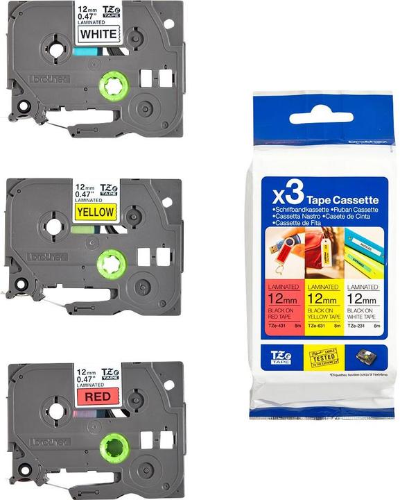 Produktbild Brother Multipack TZe-31M3 (1.20 cm, Gelb, Rot, Schwarz, Weiss)