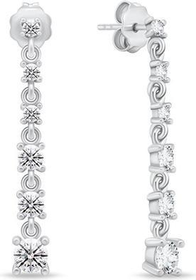 Brilio Silver - Elegant silver dangling earrings with zircons EA830W