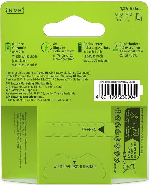 Produktbild GP Batteries GP Recharge Micro (AAA)-Akku NiMH 800 mAh 1.2 V 4 St. (4 Stk., AA, 800 mAh)