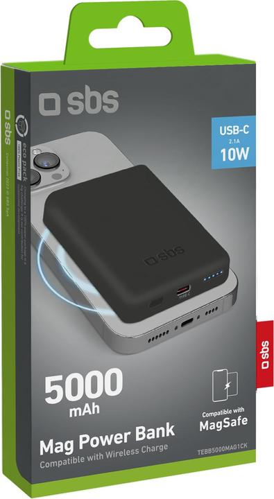 Produktbild SBS Powerbank 5.000 mAh USB-C/MagSafe 10 W schwarz (5000 mAh, 10 W, 5 Wh)