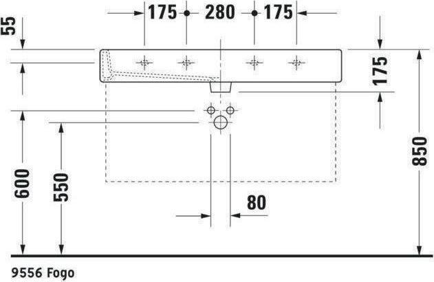 Actual product image Duravit Washbasin VERO w ÜL HLB 1000x470mm 2 tap holes white WG (470 mm, 1000 mm)