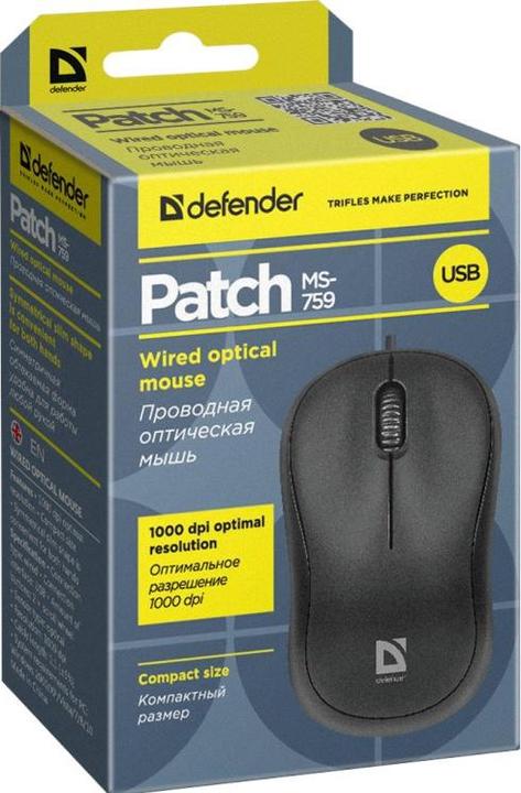 Actual product image Defender MAUS PATCH MS-759 BLACK OPTICAL 1000dpi 3P (Cable)