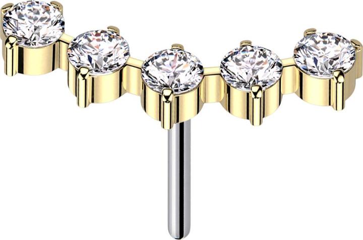 Produktbild Star Piercing Threadless gebogen vergoldet fünf runde Kristalle silber (ohne Messing, Titan G23)
