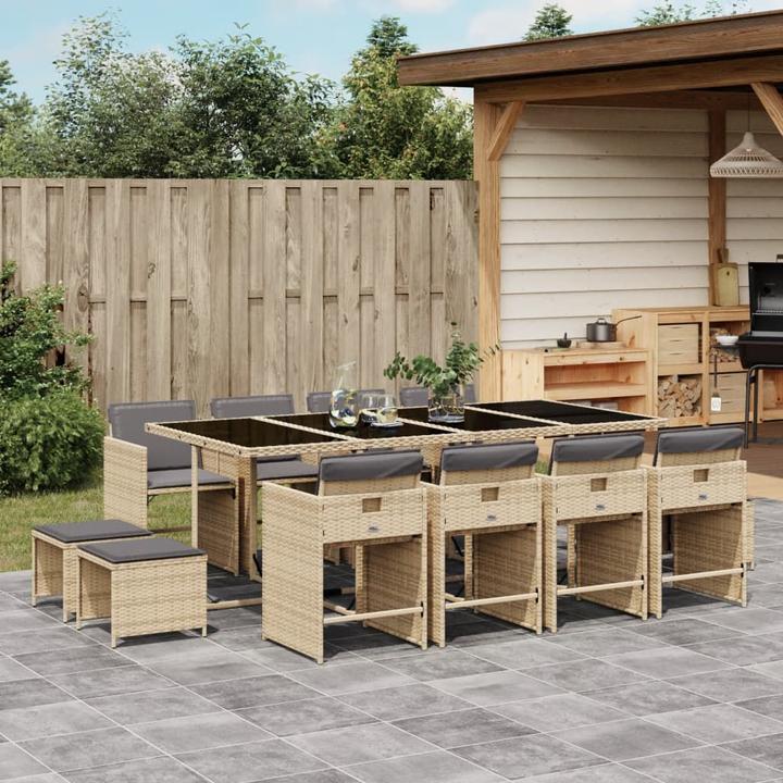 Produktbild VidaXL Gartenmöbel Essgruppe Gartengarnitur 13-tlg. Beigemischung Poly Rattan (220 cm)