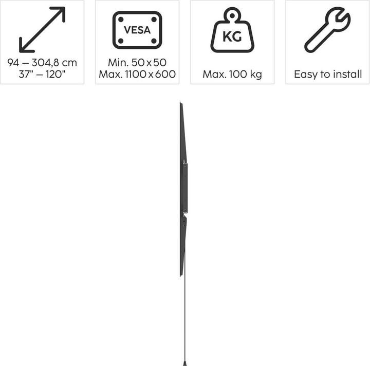 Immagine prodotto Hama Staffa da parete per TV, rigida, 305 cm (120") fino a 100 kg, distanza dalla parete 2,8 cm (Muro, 120", 100 kg)