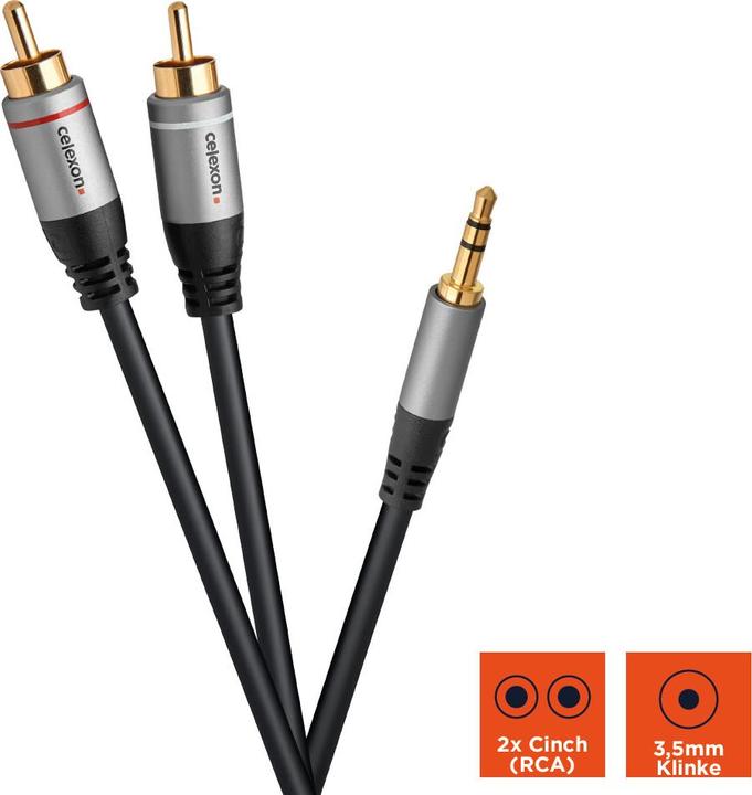 Produktbild Celexon 2x Cinch auf 3,5mm Stereo Klinke Audiokabel 1,5m - Professional Line (1.50 m, Cinch)