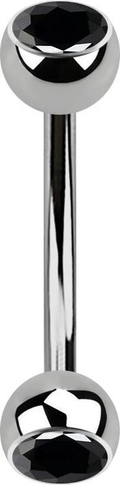 Produktbild Star Piercing Banane silber mit zwei Kugeln Kristall schwarz (ohne Messing, Titan G23)