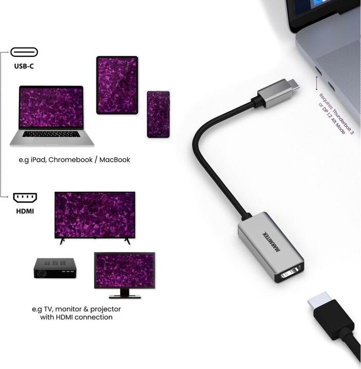 Produktbild Marmitek 08369 Videokabel-Adapter 0,15 m USB Typ-C HDMI Schwarz (USB Typ-C, HDMI, 15 cm)