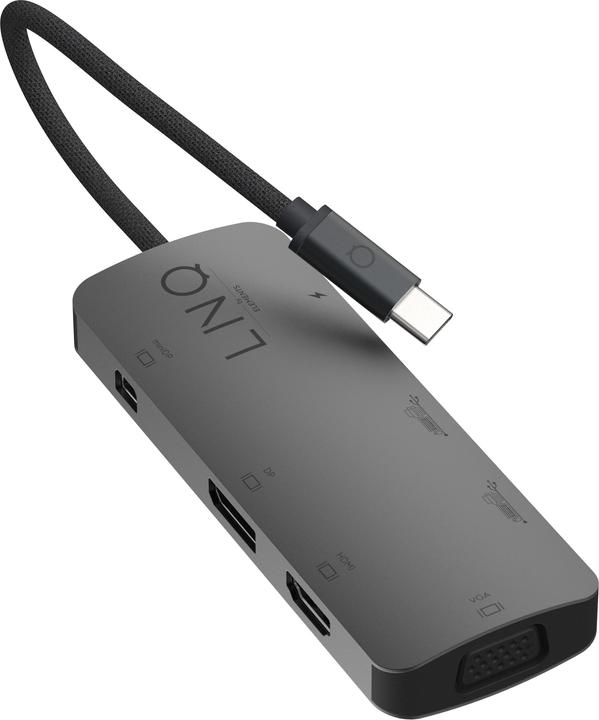 Actual product image LINQ Connects USB-C -> 1x HDMI, 1x DP, 1x miniDP, 1x VGA, 1x USB-C, 2x USB-A LQ48019 grey (USB-C, 7 Ports)