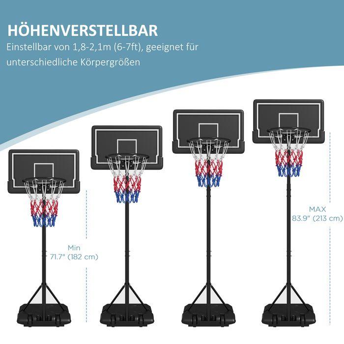 Immagine prodotto Swisshandel24 Canestro da basket, supporto regolabile in altezza, con rotelle e tabellone infrangibile, 220-250 cm
