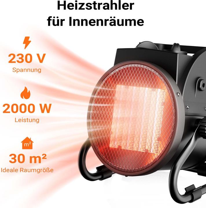 Immagine prodotto Wiltec Keramik Heizstrahler 2kW Heizlüfter Heizgerät Schnellheizer Elektrisch (2000 W)