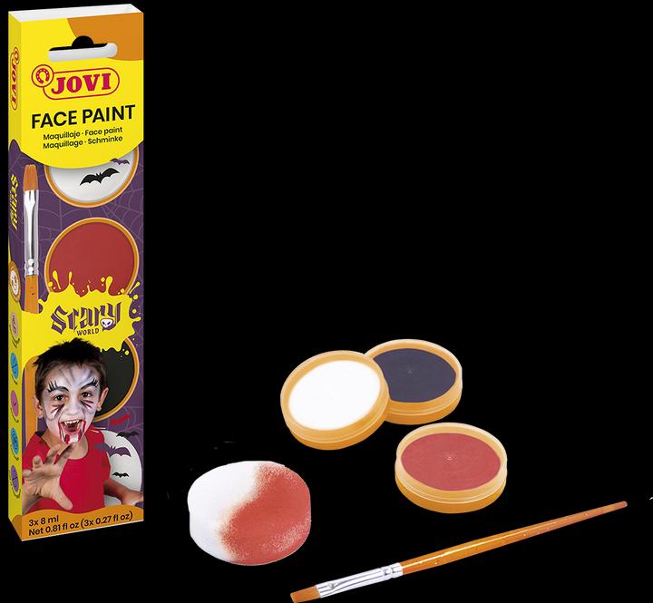 Immagine prodotto Jovi Face Paint Scary 3 vasetti da 8 ml nei colori bianco, rosso e nero in scatola appendibile. Inclusi