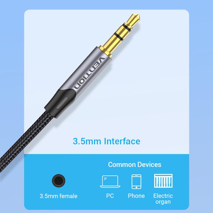 Actual product image Vention Cable mini jack 3.5 mm to 2x jack 6.5 mm BARHG 1.5m (grey) (1.50 m, 3.5mm jack (AUX))