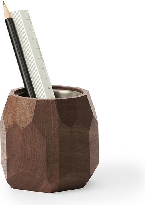 Actual product image Oakywood Geometric Pen Pot - wooden office pot for pens or plants - color Walnut -