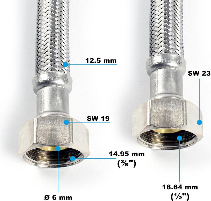 Produktbild XPOtool Flexschlauch 500mm DN8 Panzerschlauch 1/2" ÜM 18,64mm 3/8" ÜM 14,95mm