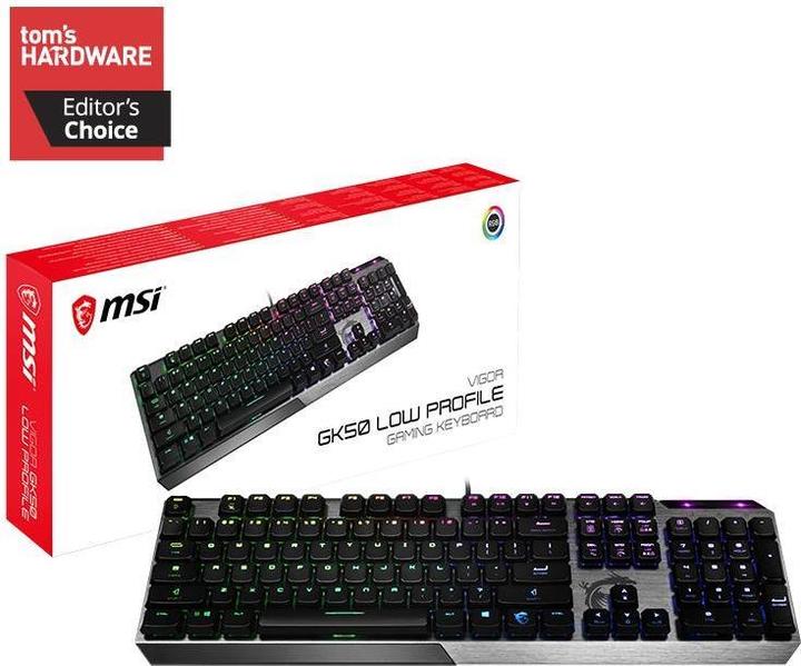 Produktbild MSI Vigor GK50 Low Profile Tastatur USB QWERTY US Englisch, Metallisch (US, Kabelgebunden)