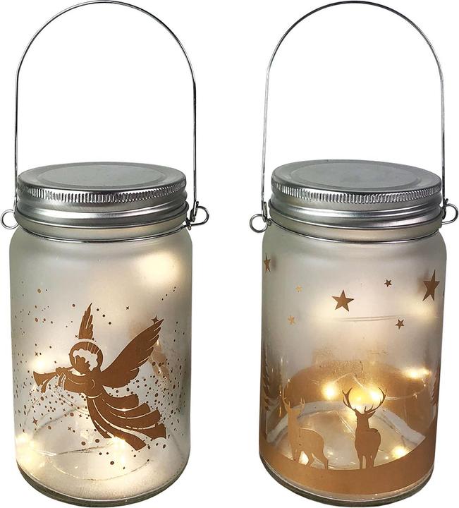 Produktbild Mojawo 2er Einmachglas mit LED Lichterkette Weihnachtsmotiv Ø8 x14cm