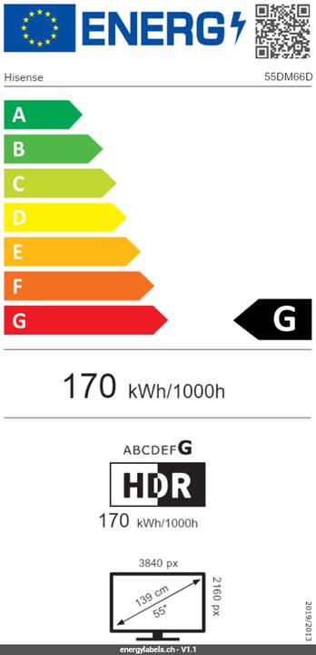 Label énergétique Hisense Écran de signalisation 55DM66D 55", 24/7, UHD, 500cd/m², 25% Haze (3840 x 2160 pixels, 55")