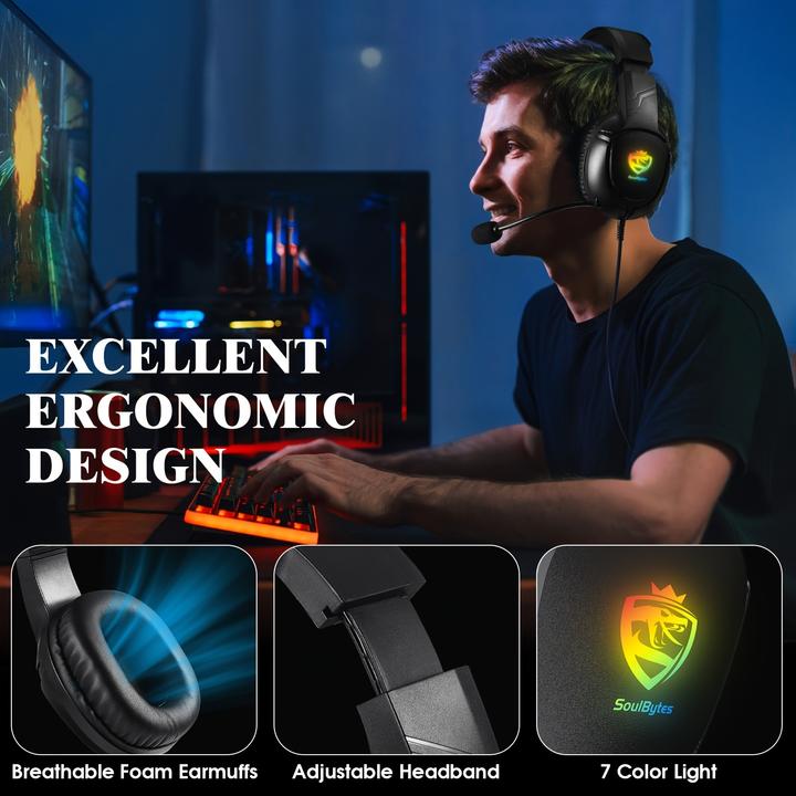 Actual product image PhoneLook SOULBYTES S20 RGB Gaming Headset mit Surround-Sound Mikrofon für PS4 / PS5 / XBOX / PC 3.5 mm (Cable)